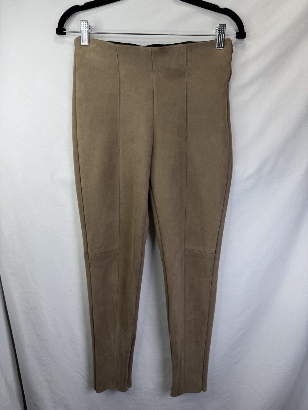 Zara Women’s Faux Suede Leggings Sz M Tan Elastic High Rise Waist
